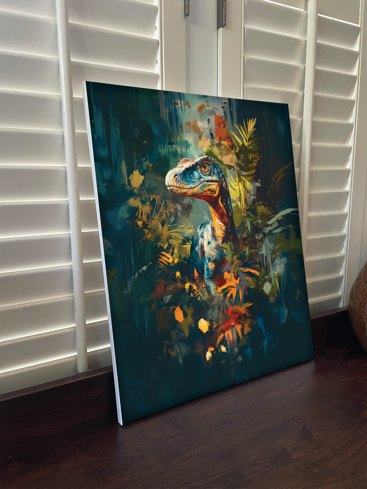 Jurassic Era Dinosaur Raptor Canvas Wall Art Print.