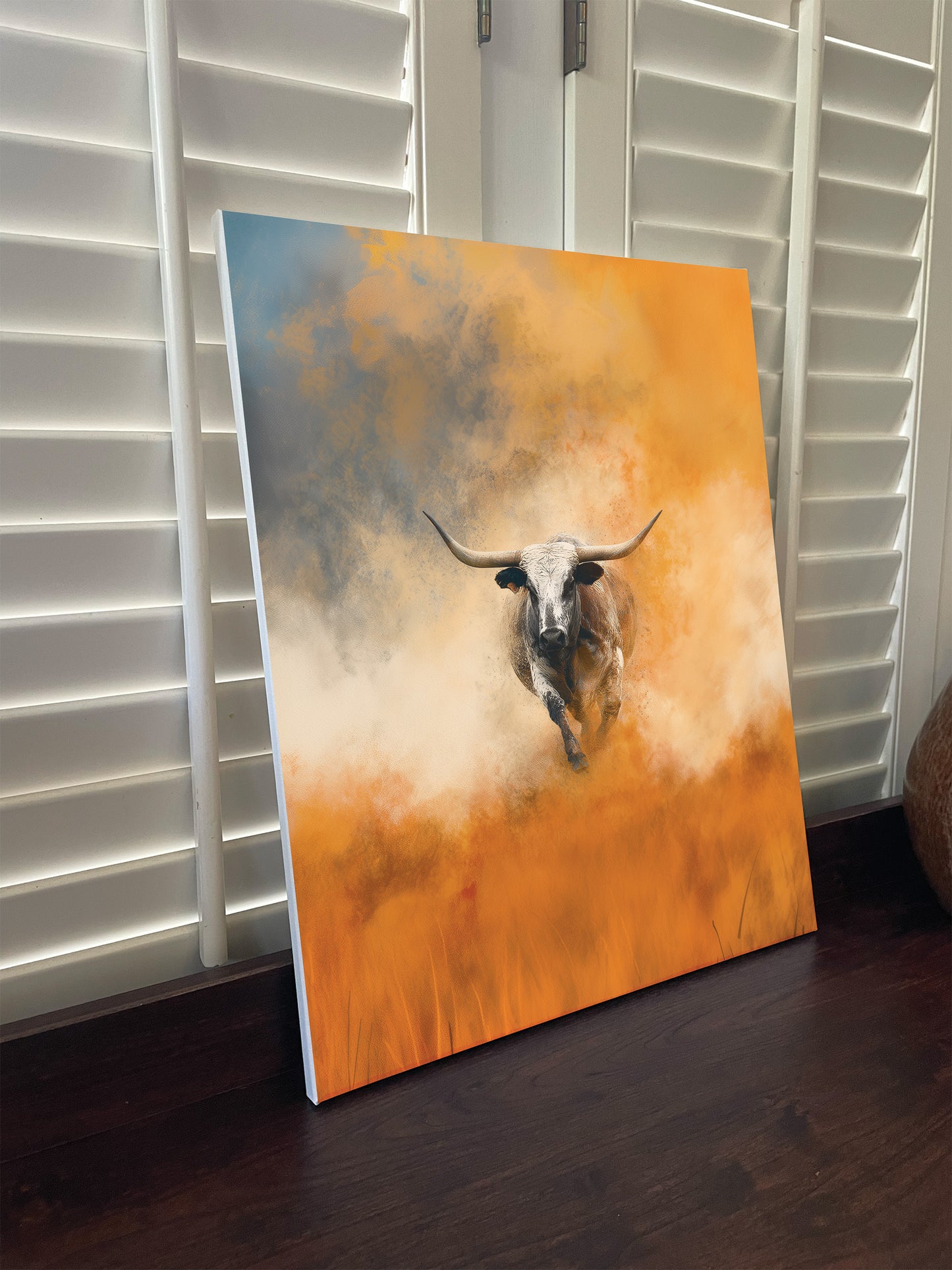 Longhorn Canvas or Poster Wall Art. Burnt Orange and white. Longhorn 1