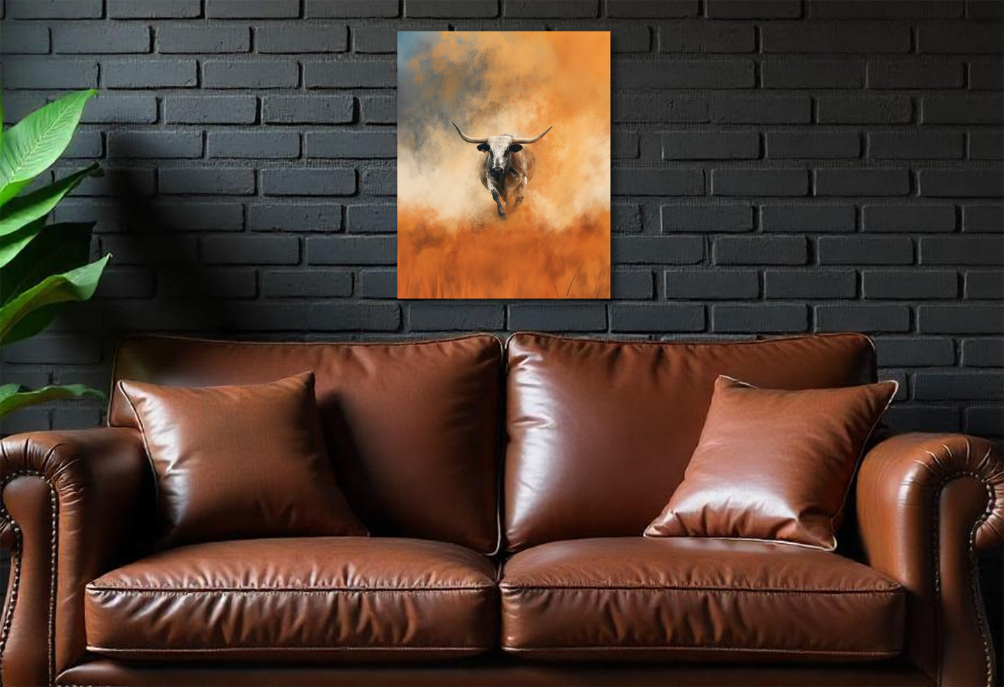 Longhorn Canvas or Poster Wall Art. Burnt Orange and white. Longhorn 1