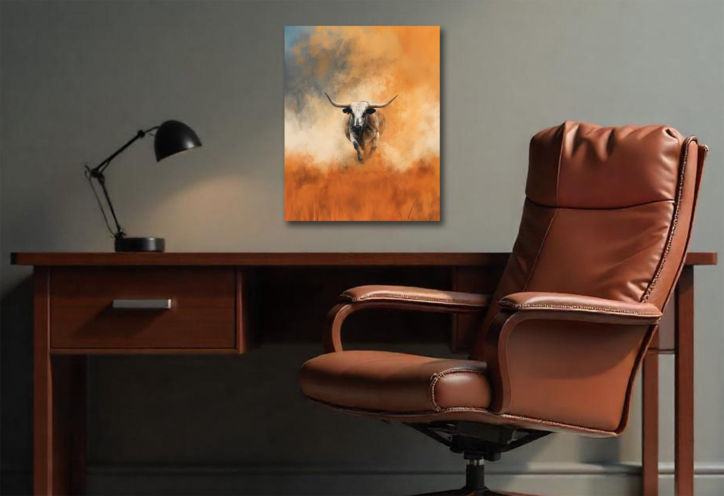 Longhorn Canvas or Poster Wall Art. Burnt Orange and white. Longhorn 1