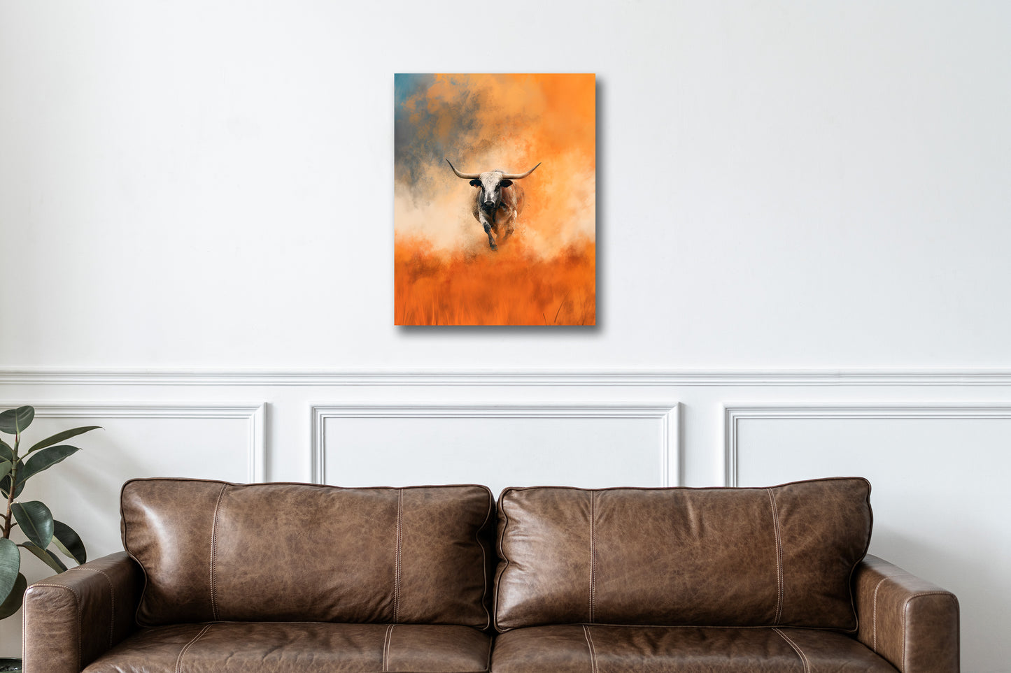 Longhorn Canvas or Poster Wall Art. Burnt Orange and white. Longhorn 1