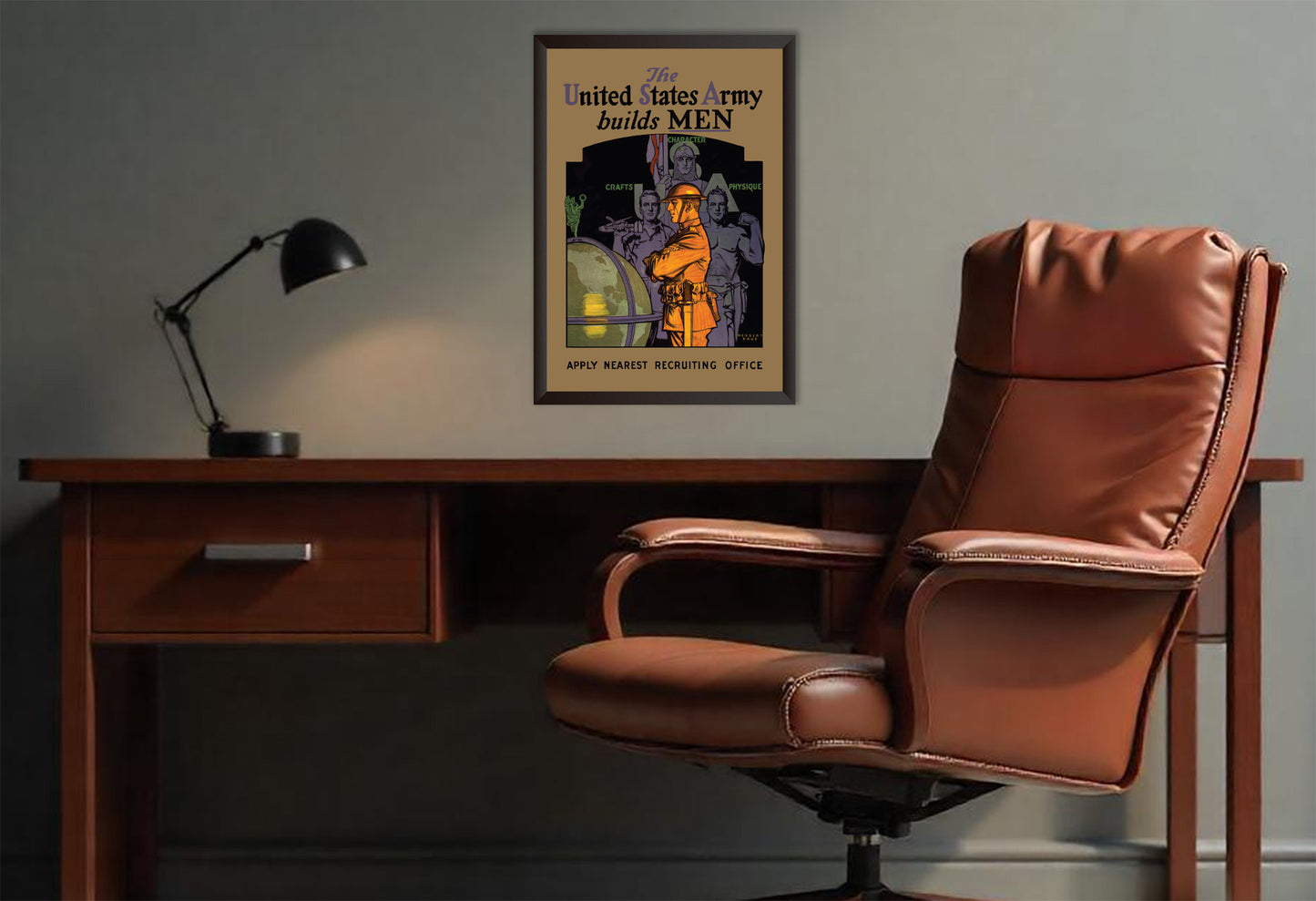 Vintage US Army Recruitment Poster used during WW1. The US Army Builds Men.