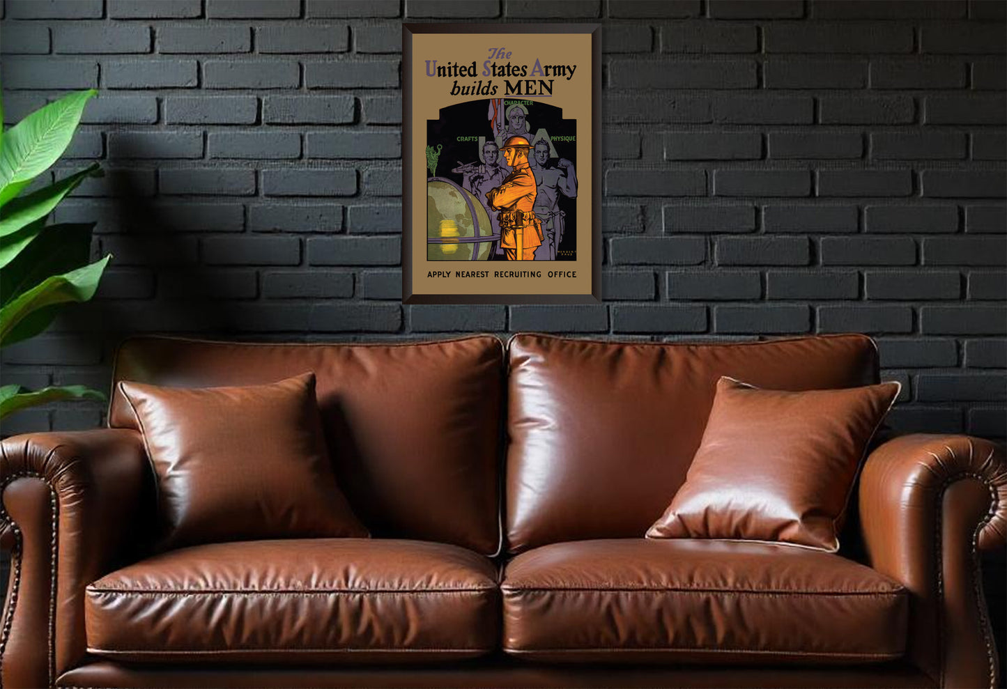 Vintage US Army Recruitment Poster used during WW1. The US Army Builds Men.