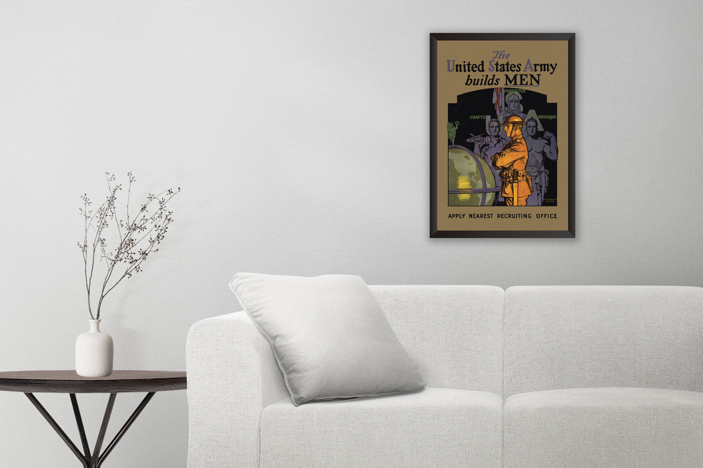 Vintage US Army Recruitment Poster used during WW1. The US Army Builds Men.