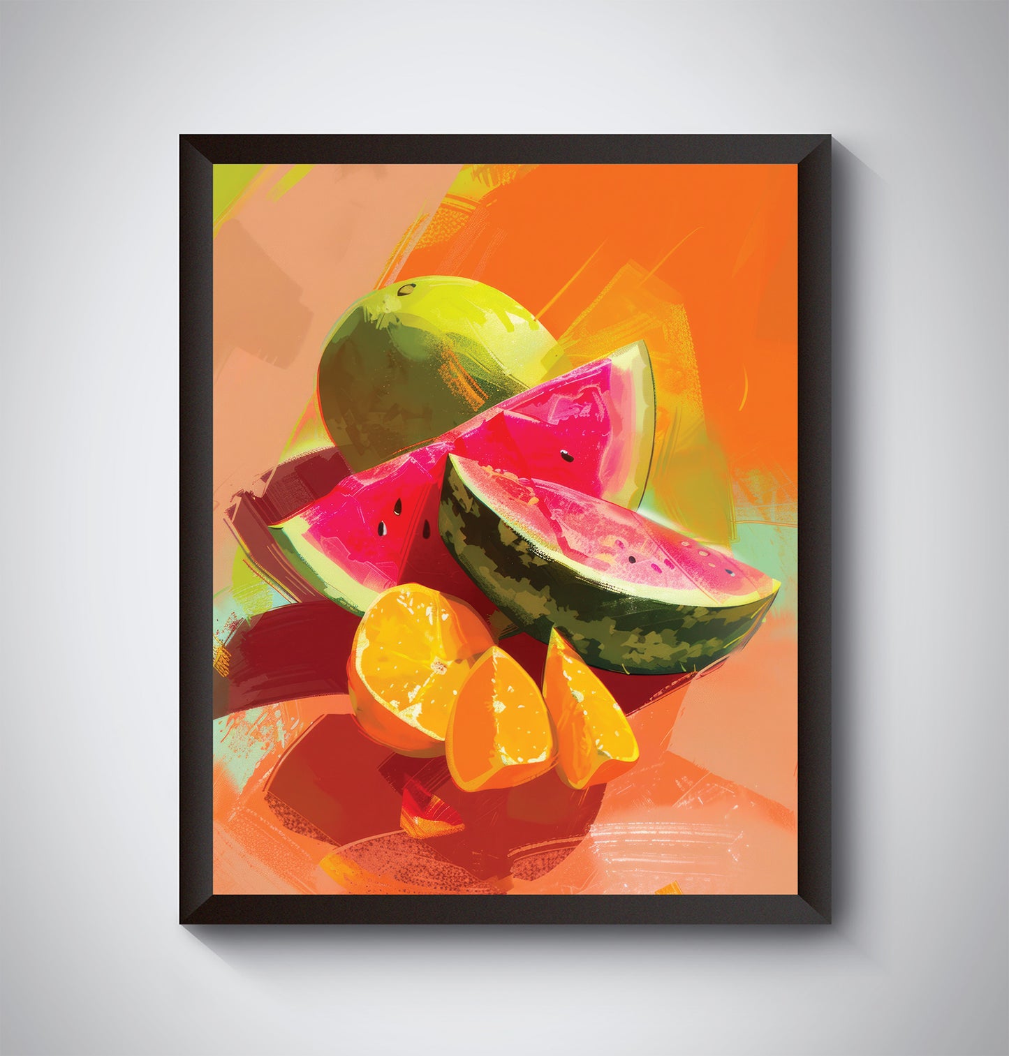 Colorful Watermelon Citrus wall art perfect to brighten up a room or counter top. Picnic Watermelon Orange.